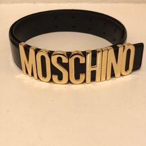 MOSCHINO Black Leather / Gold Metal Belt